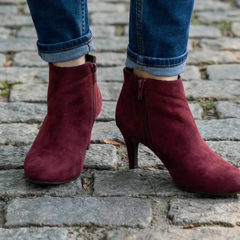 Kelly & Katie Burgundy Suede Ankle Boots